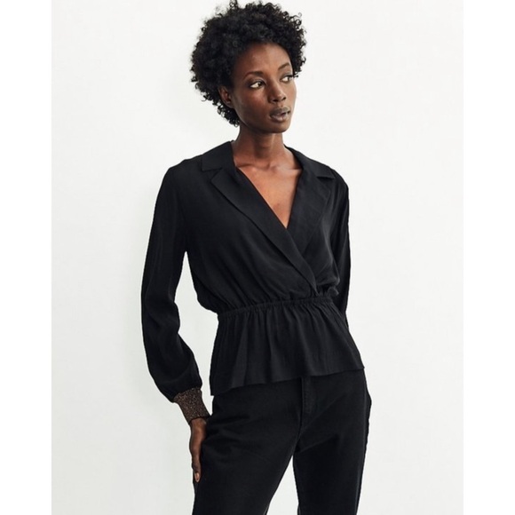 JUST FEMALE • Black Lauren Blouse Gold Accents Top - Picture 11 of 12